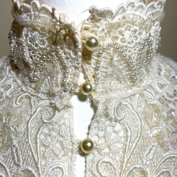 80s Vintage Scott McClintock Peach Long Sleeve Sweater with Lace Applique LG - Picture 5 of 8